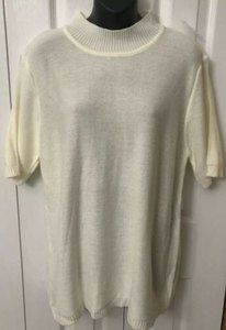 Denim & Co Womens Off-White Blouse Turtle Neck Short Sleeve Size Large New